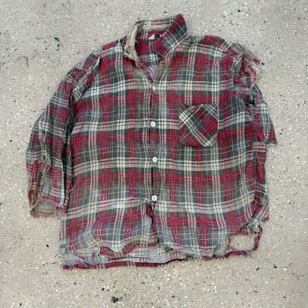 Vintage 60s Sportswear Red Cotton Loop Collar Flannel